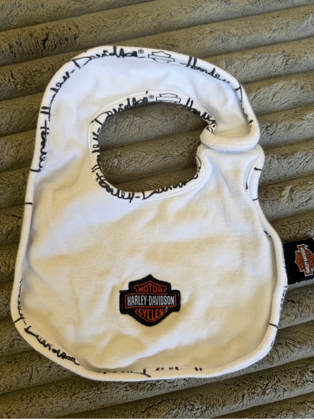 Harley-Davidson White Baby Bib with Black & Orange Logo Trim